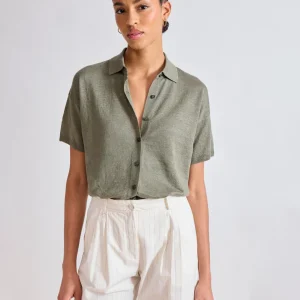 Top Femme en Lin Vert Militaire Meddy