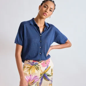 Top Femme en Lin Bleu Marine Meddy