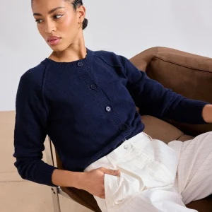 Cardigan Femme en Coton Flammé Bleu Marine Melita