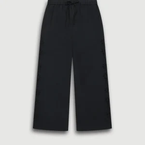 Pantalon Fille en Voile de Coton brodé Noir Palma