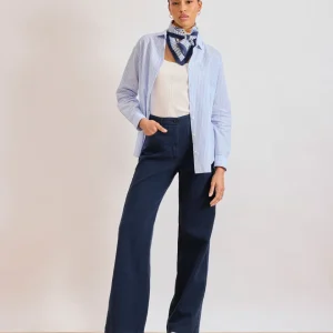 Pantalon Femme en Lyocell & Coton Bleu Marine Pilote