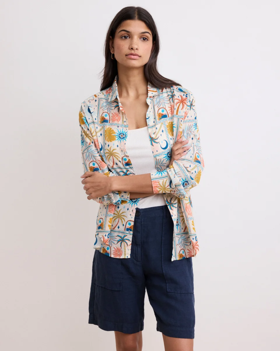 Bermuda Femme en Lin Bleu Marine Saturne – Image 2