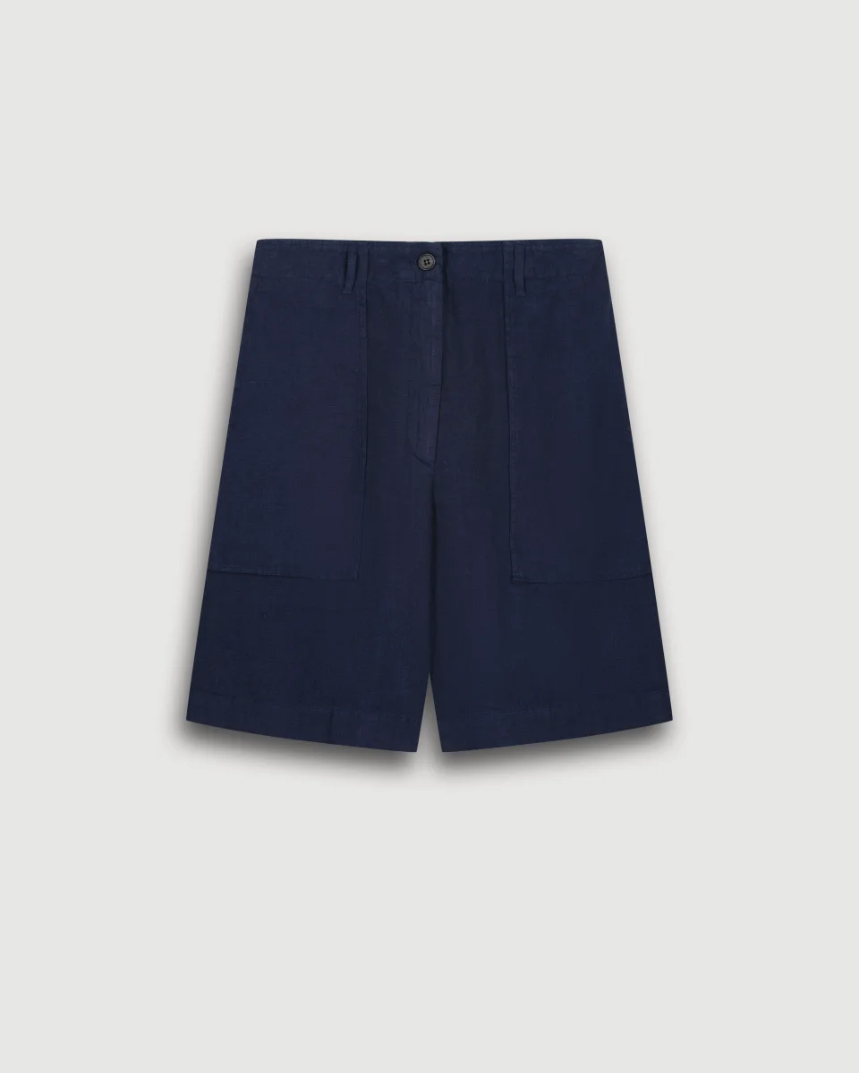 Bermuda Femme en Lin Bleu Marine Saturne – Image 3