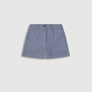 Short Fille en Twill de Coton Bleu & Blanc Rayé Sat