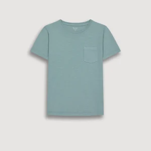 Tee-Shirt Garçon en Coton Slub Vert Celadon Pocket