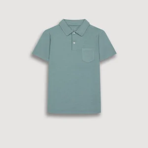 Polo Garçon en Coton Slub Vert Celadon