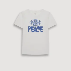 Tee-Shirt Garçon en Coton Slub Imprimé "Peace" Blanc