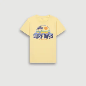 Tee-Shirt Garçon en Coton Slub Imprimé "Surf Days" Jaune
