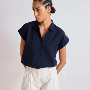 Chemise Femme en Coton Bi-Matière Bleu Marine Teno