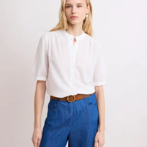 Top Femme en Coton Bi-Matière Blanc Teena