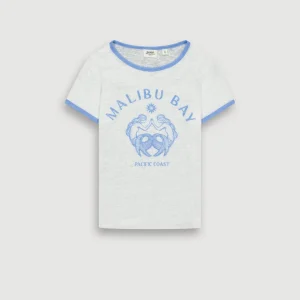 Tee Shirt Fille en Lin Imprimé Blanc Talibu