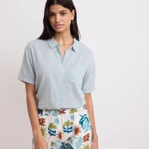 Chemise Femme en Coton Bi-Matière Vert d'Eau Teri