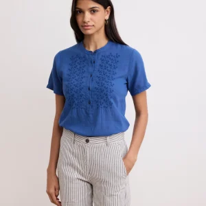 Top Femme en Coton Bi-Matière Bleu Marine Tuva