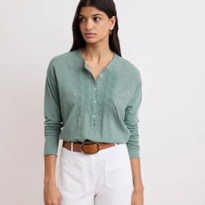 Top Femme en Coton Bi-Matière Vert Agave Turiafa