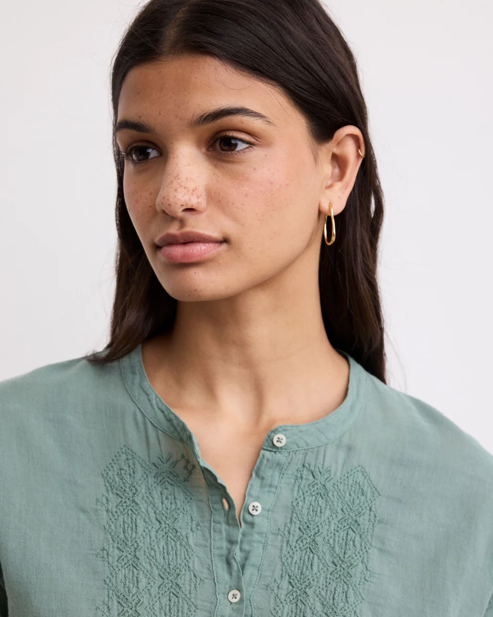 Top Femme en Coton Bi-Matière Vert Agave Turiafa – Image 2