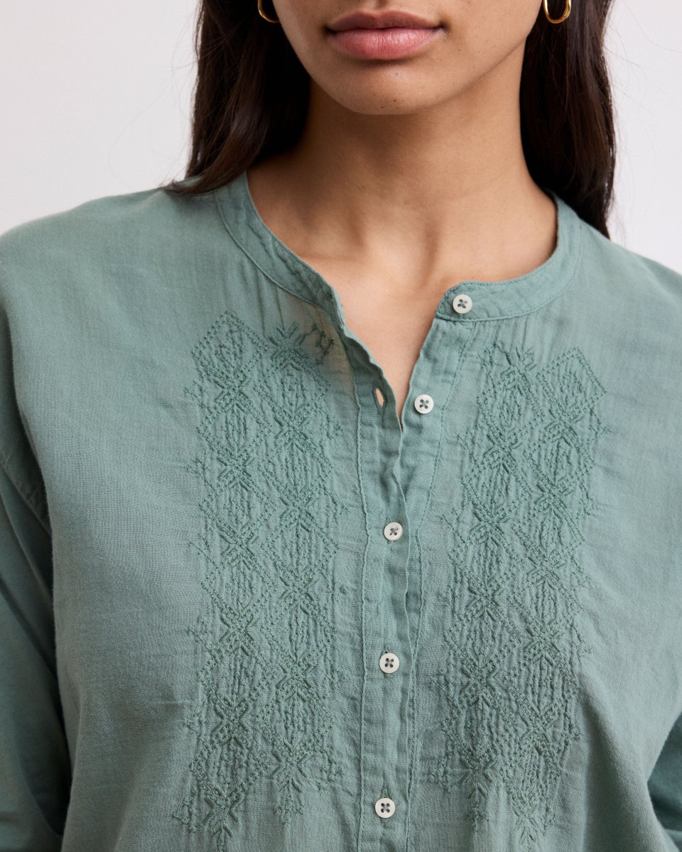 Top Femme en Coton Bi-Matière Vert Agave Turiafa – Image 4