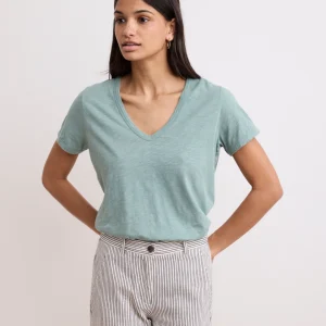 Tee Shirt Femme en Coton flammé Vert Agave Toudo