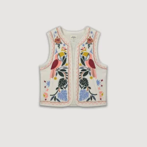 Veste Fille en Gaze de Coton Brodée Multicolore Viva