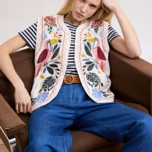 Veste Femme en Gaze de Coton Brodée Multicolore Viva