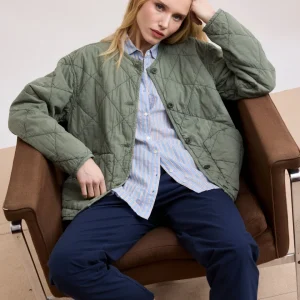 Veste Femme en Gabardine de Coton Matelassée Vert Militaire Vamos