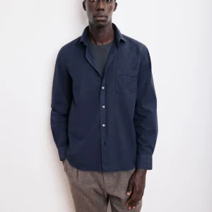 Chemise Homme en Gabardine de Coton Bleu Marine Paul