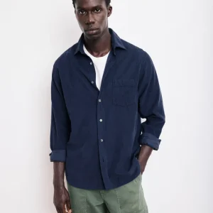 Chemise Homme en Velours Côtelé Bleu Marine Paul