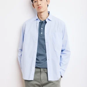 Chemise Homme en Popeline Rayée Bleu Ciel Paul