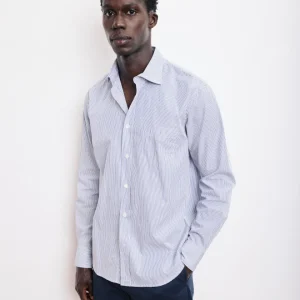 Chemise Homme en Popeline Rayée Bleu Paul