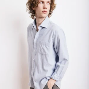 Chemise Homme en Gabardine de Coton Brossé Bleu Paul