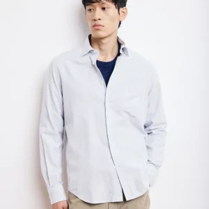 Chemise Homme en Gabardine de Coton Brossé Gris Paul