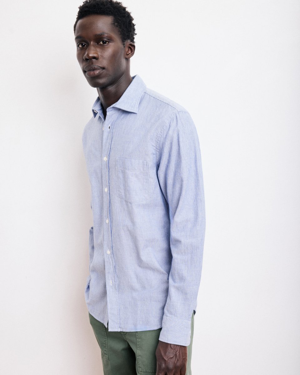 Chemise Homme en Gabardine de Coton Brossé Bleu Indigo Paul – Image 3