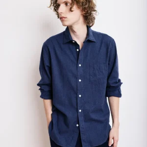 Chemise Homme en Flanelle de Coton Bleu Marine Paul