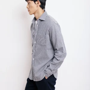 Chemise Homme en Flanelle à Carreaux Brossée Bleu Marine Paul