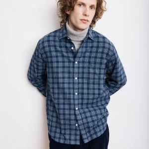 Chemise Homme en Coton Brossé à Carreaux Bleu Marine & Vert Paul