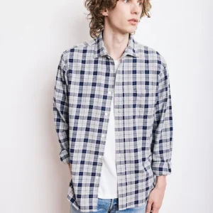 Chemise Homme en Coton Brossé à Carreaux Gris Paul