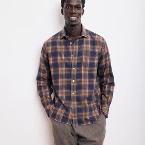 Chemise Homme en Coton Brossé à Carreaux Bleu & Or Paul