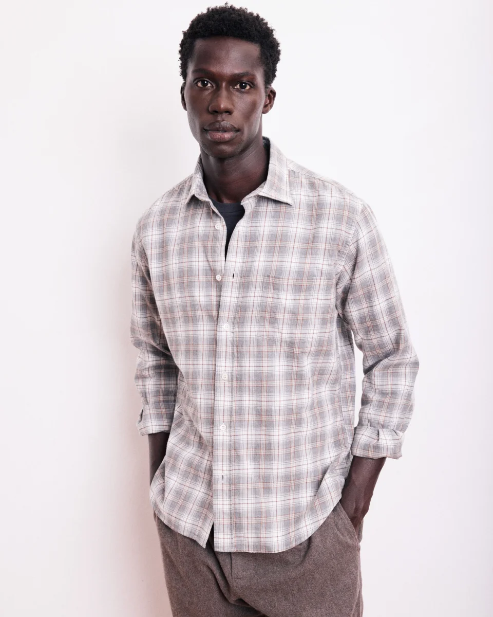 Chemise Homme en Coton à Carreaux Gris Paul