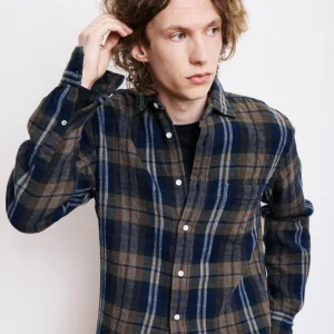 Chemise Homme en Flanelle Double Face à Carreaux Vert Militaire Paul