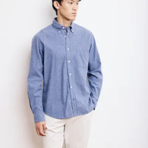 Chemise Homme en Flanelle de Coton Bleu Denim Pitt
