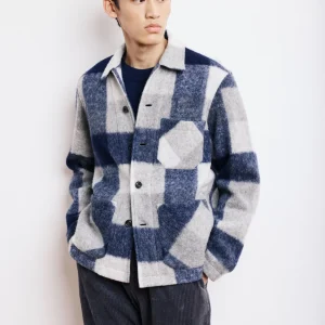 Veste Homme en Laine à Carreaux Bleu Marine Perry