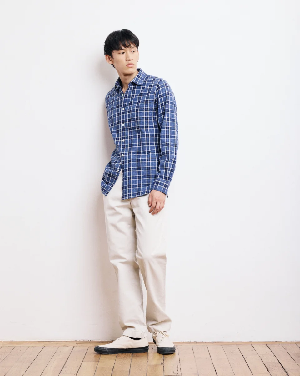 Chemise Homme en Coton Brossé à Carreaux Bleu Storm – Image 3