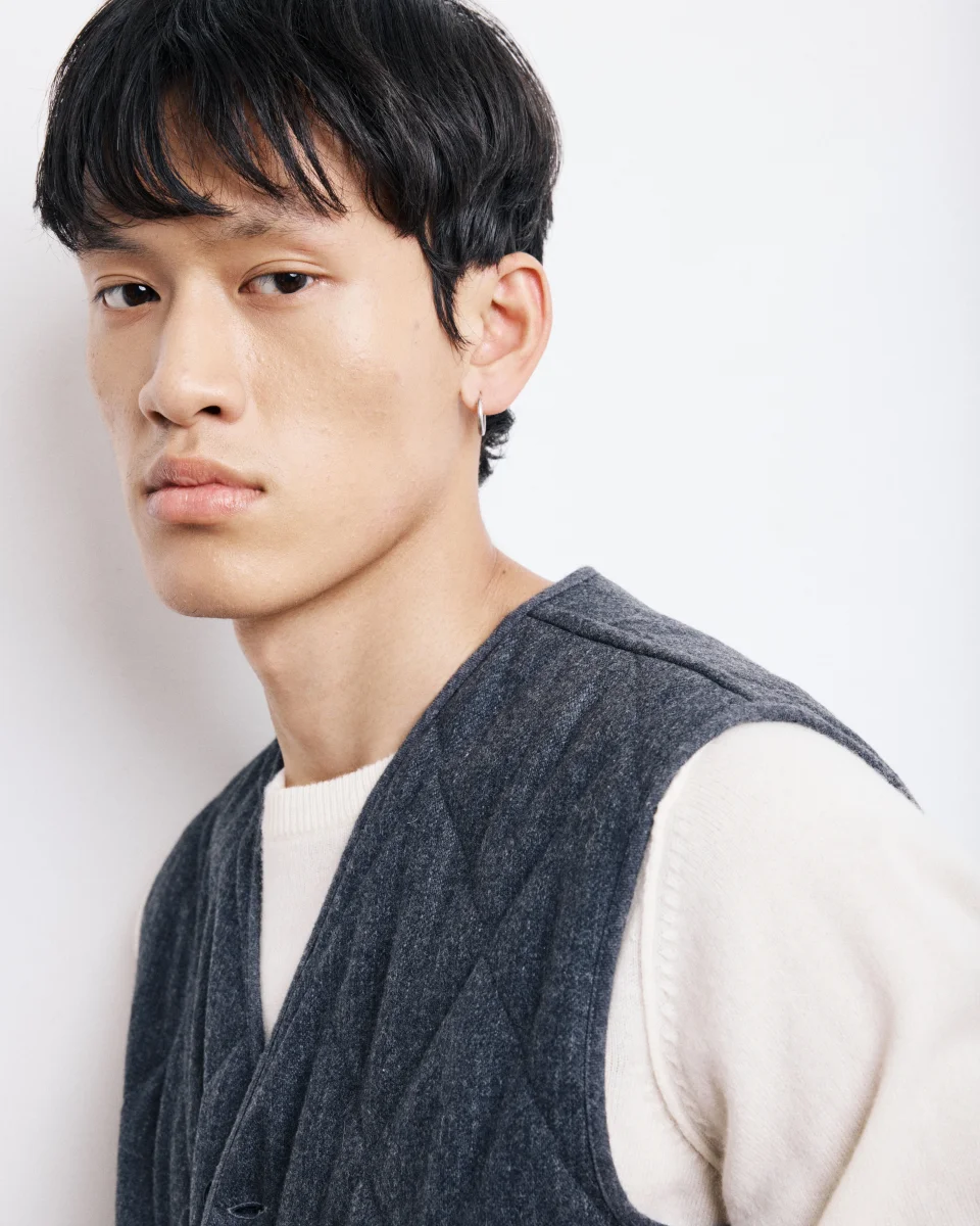 Gilet Homme en Flanelle Rayée Gris Vic – Image 3