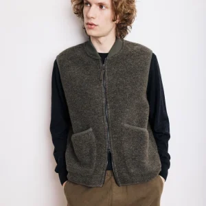 Gilet Homme en Laine Bouillie Vert Militaire Vest