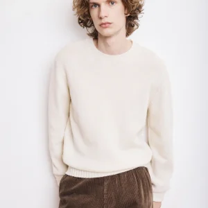Pull Col Rond Homme en Laine Shetland Ecru