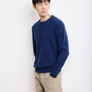 Pull Col Rond Homme en Laine Lambswool Bleu Marine