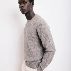 Pull Col Rond Homme en Laine Lambswool Gris