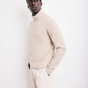 Pull Col Roulé Homme en Laine Lambswool Beige