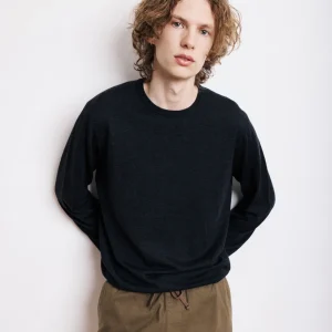 Pull Col Rond Homme en Fine Laine Mérinos Noir