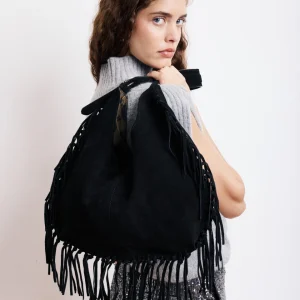 Sac Femme en Cuir Suédé Noir Aretha Bag