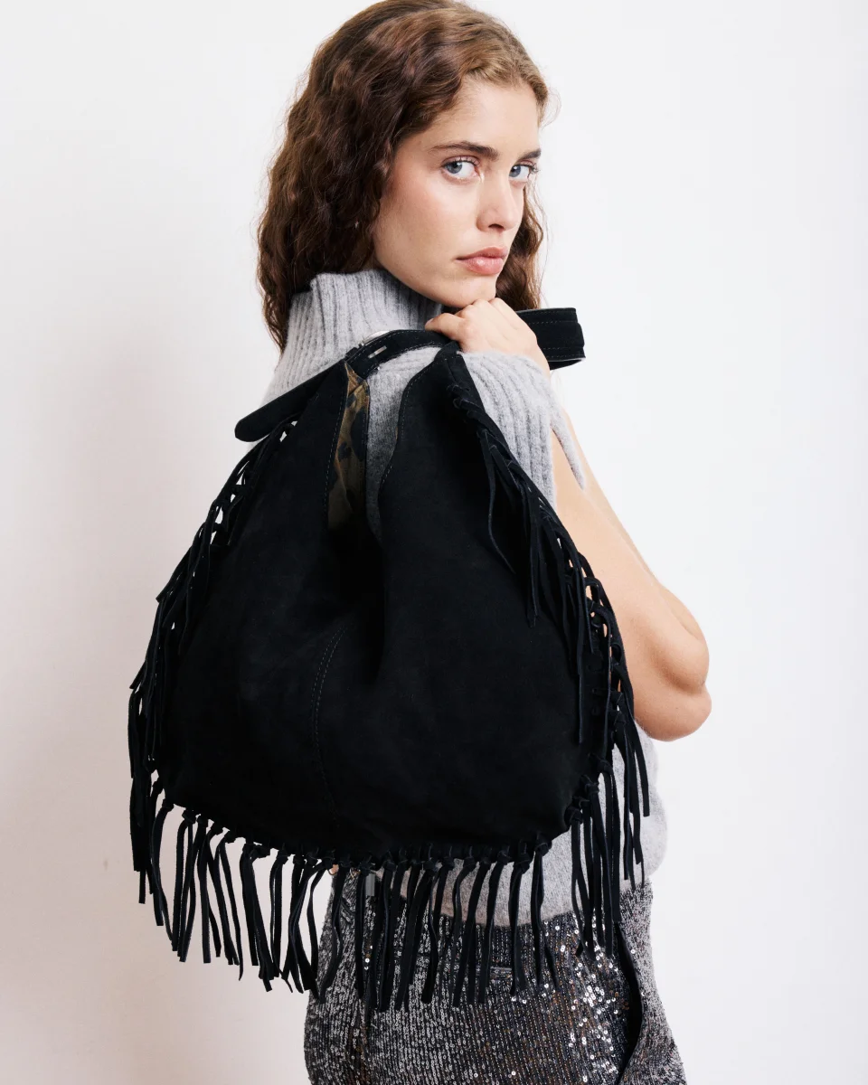 Sac Femme en Cuir Suédé Noir Aretha Bag